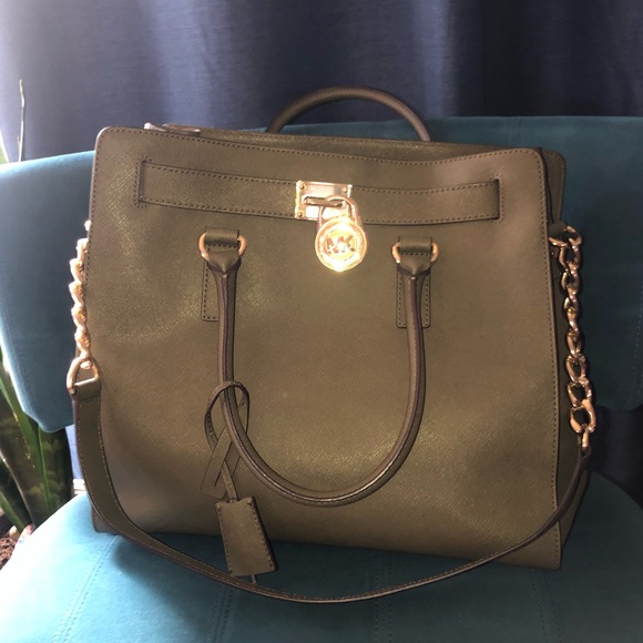 Michael Kors Handbags - Michael Kors Large Saffiano Hamilton Tote-Olive Green